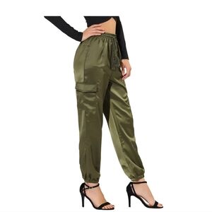 Pretty Garden Olive Satin Cargo Joggers Size Large
